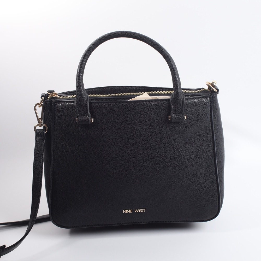 Nine West Black Pebbled Satchel Crossbody Bag Gold Hardware - Picture 2 of 7